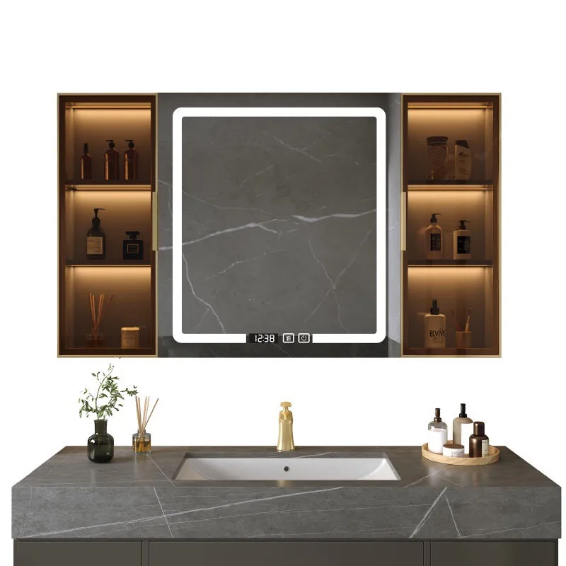 

Solid wood bathroom induction mirror cabinet smart