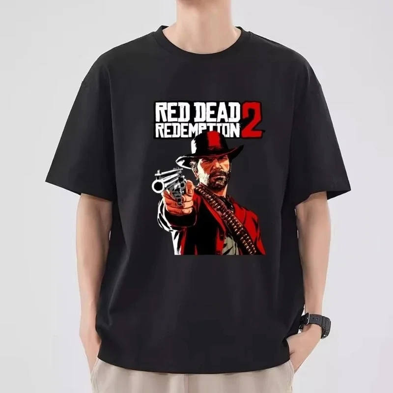 تي شيرت رجالي Red Dead Redemption 2 مطبوع صيفي للزوجين بأكمام قصيرة، 100% قطن، للجنسين نمط هاراجوكو كاجوال