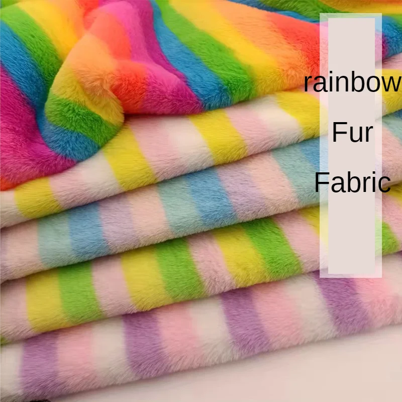 Fur Fabric By The Meter for Coats Clothes Diy Sewing Plush Soft Imitation Otter Rabbit Rainbow Stripe Decorative Cloth Thickened