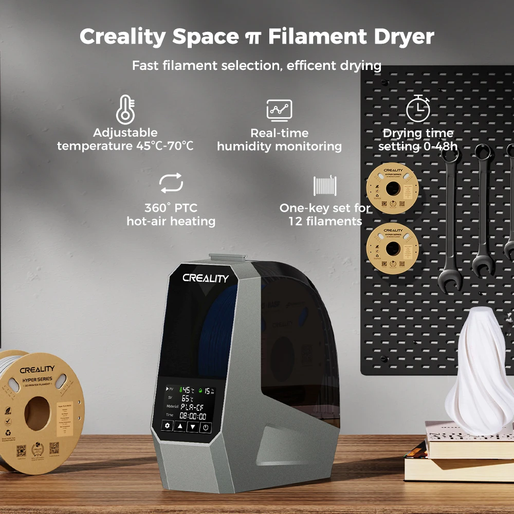 

Creardi Space π Particle Drying Cabinet 360° Hot Air Heating with Real-time Humidity Monitoring Suitable for PLA/ABS/ASA