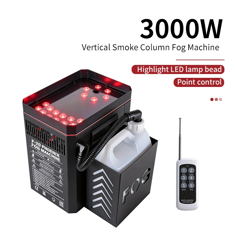 AICPOSE 3000W Vertical Smoke Column Fog Machine with RGB LED Lights DMX512 Remote Control Haze Machine