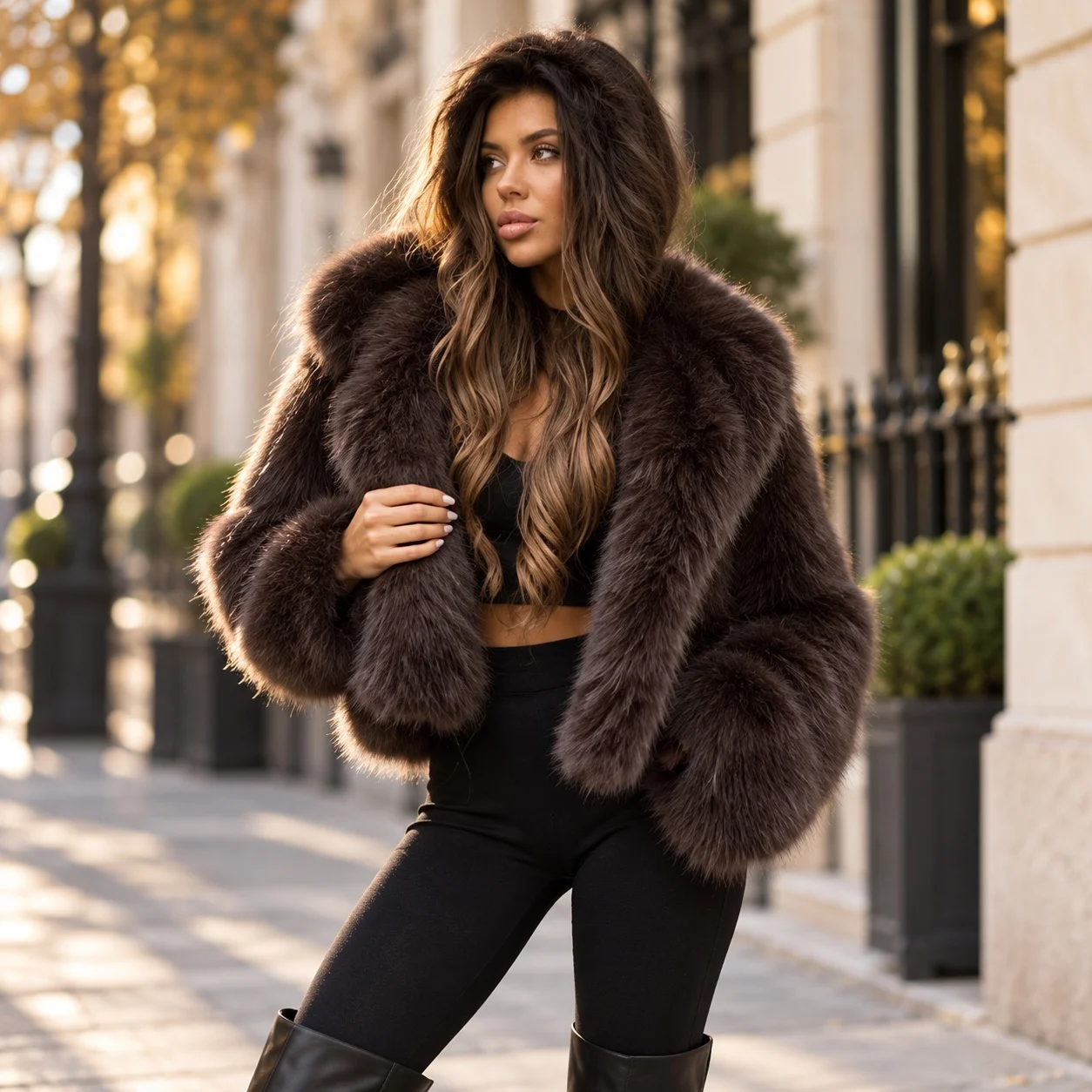 Pocket Loose Fit Coat Streetwear with No Hood Mid Long Length Notched Lapel Edgy Street Long Sleeve Regular Sleeve Women Coat