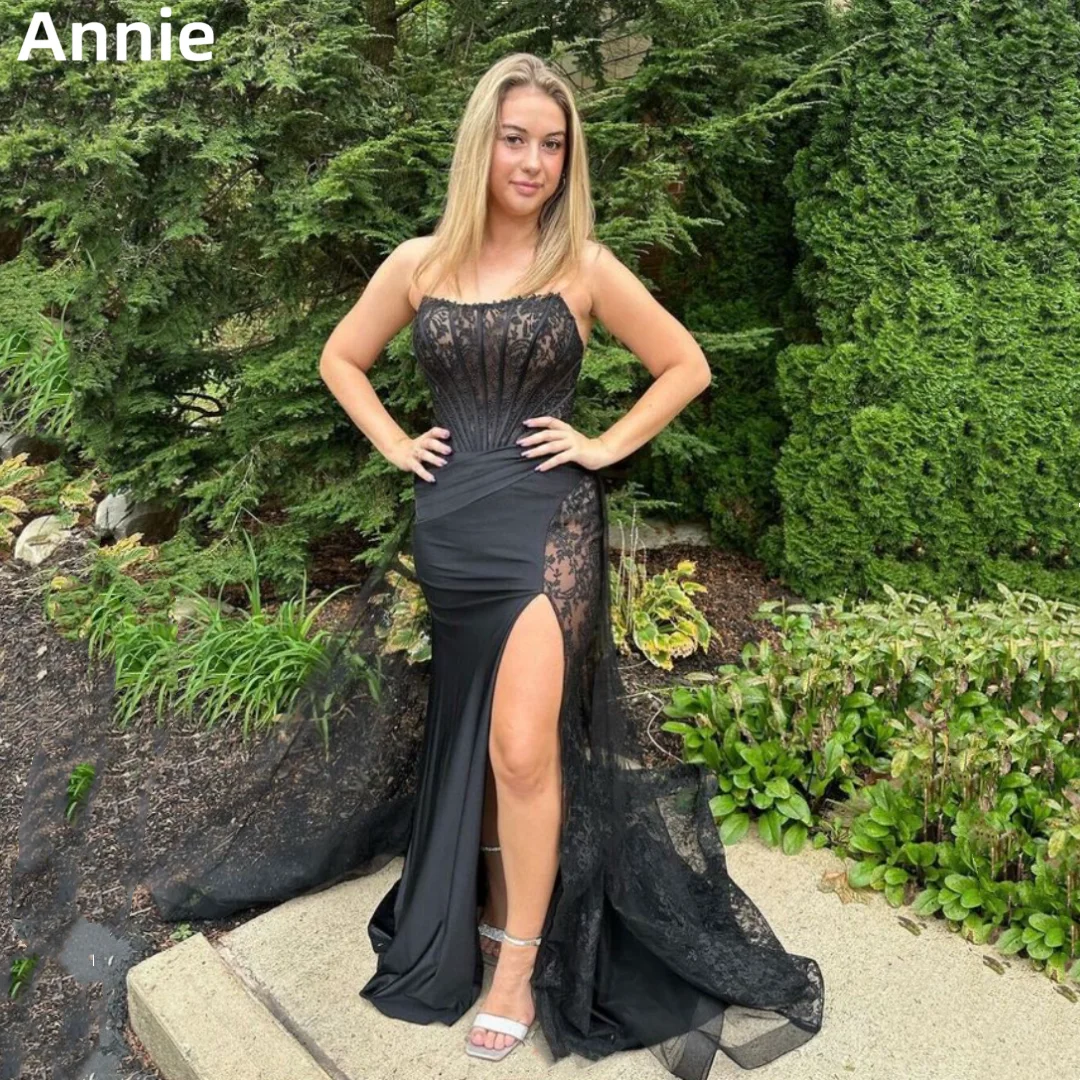 Annie Black Lace Prom Dresses Sexy Mermaid Women's Special Occasion Evening Dresses Women's Wedding Party Dress فساتين سهرة