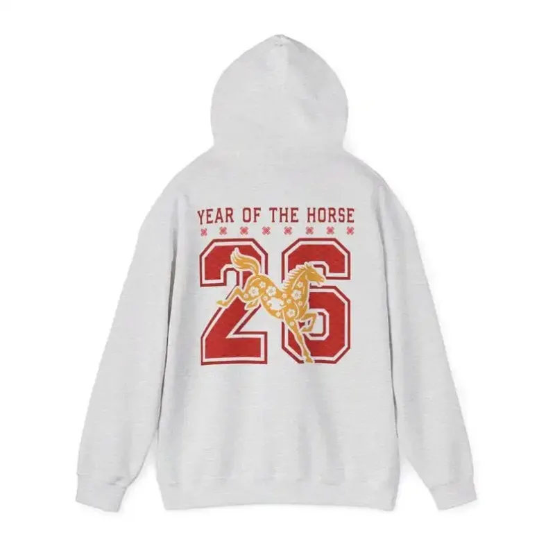 Felpa con cappuccio abbinata anno del cavallo Capodanno lunare 2026 Abito da festa cinese Abbigliamento con cappuccio estetico con lettera universitaria vintage