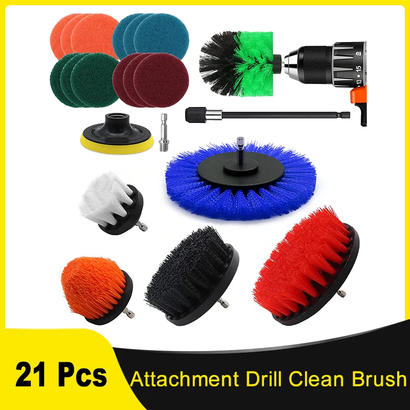 

Attachment Drill Cleaning Brush Set 21 Pcs Cordless Screwdriver Brush Cleaning Brush Rim Brush Scrubber Cleaning for Bathroom