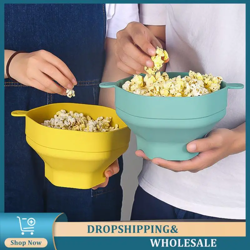 Kitchen Supplies Health And Peace Of Mind Easy Storage Red Grey Popcorn Bucket Silicone Bowl Microwave Homemade Popcorn Blue