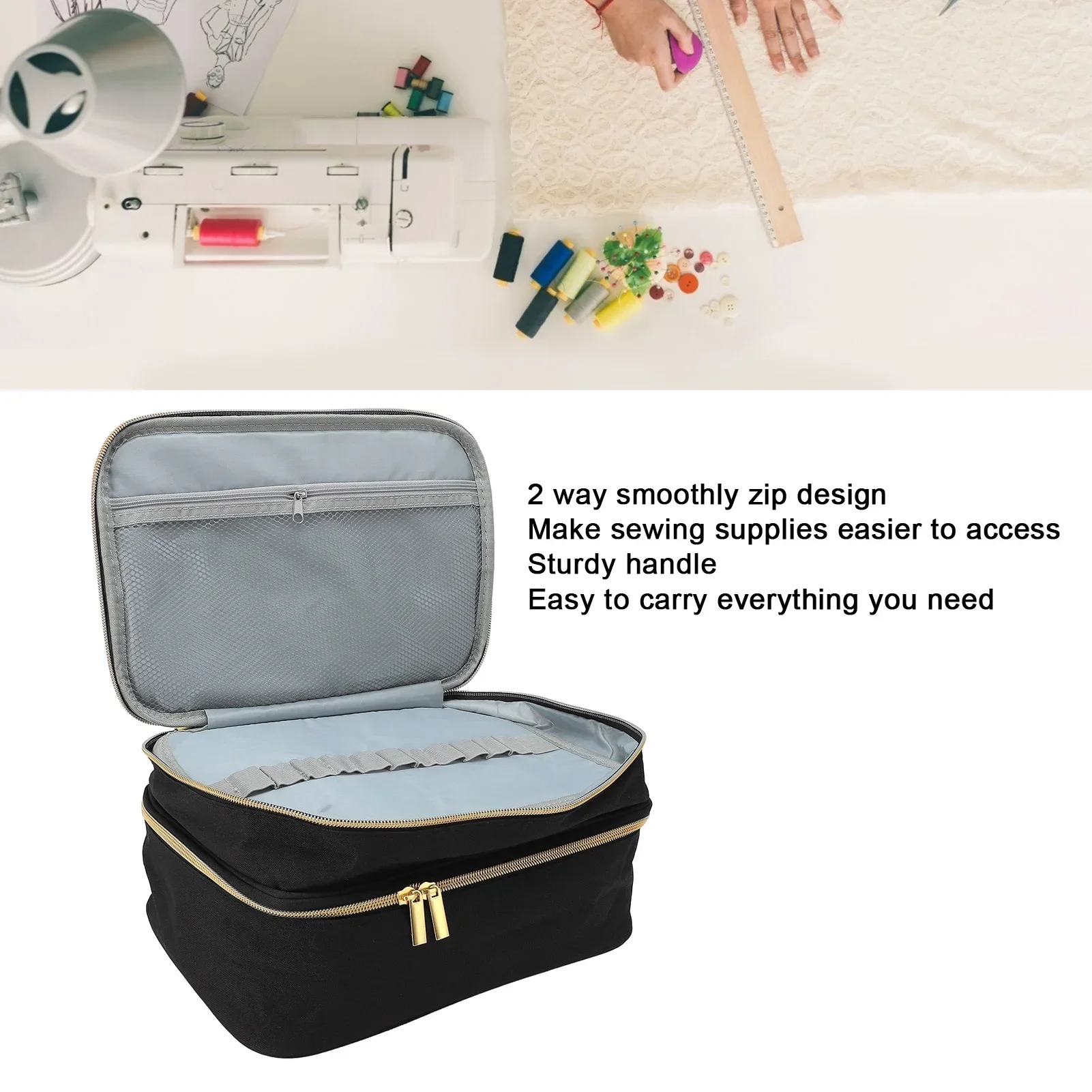Sewing Accessories Organizer Double Layer Multiple Compartments Water Proof Polyester Sewing Supplies Bag