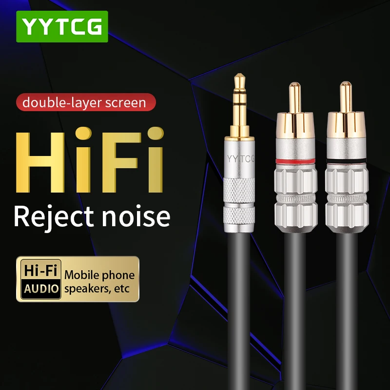 YYTCG 3.5 to 2RCA Aux cable, CM adapter, TV audio cable, PC amplifier, Home Theater, DVD speaker cable, 3.5 mm to 2RCA