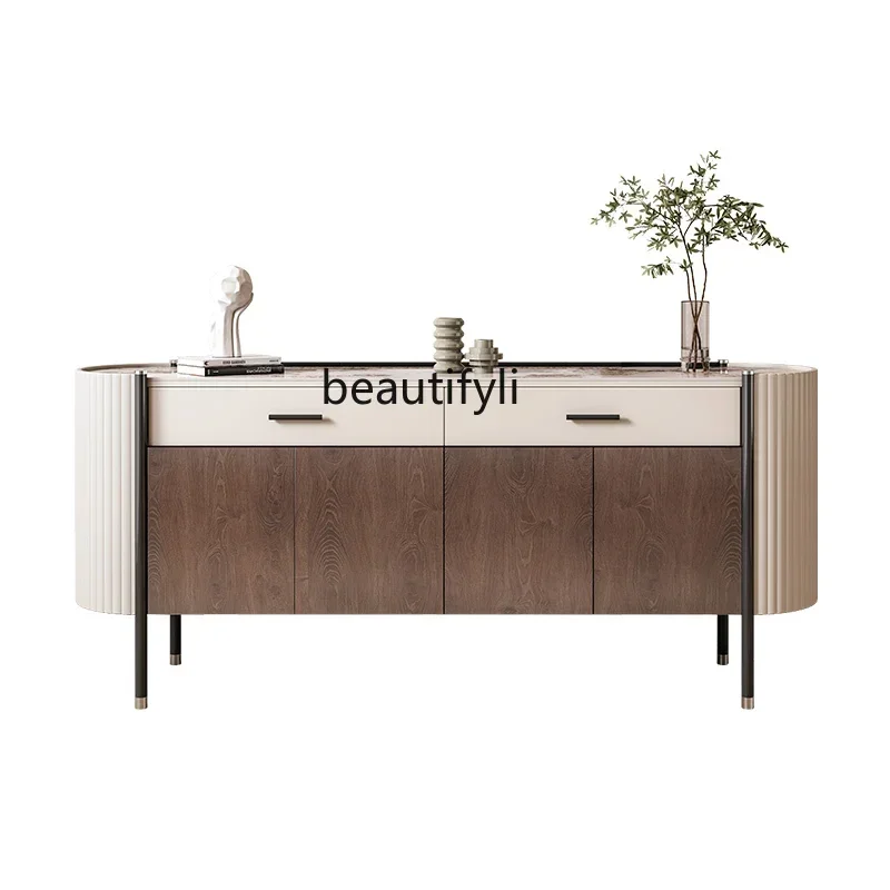 

Solid wood sideboard modern light luxury restaurant stone slab drawer entrance living room storage furniture entrance cabinet