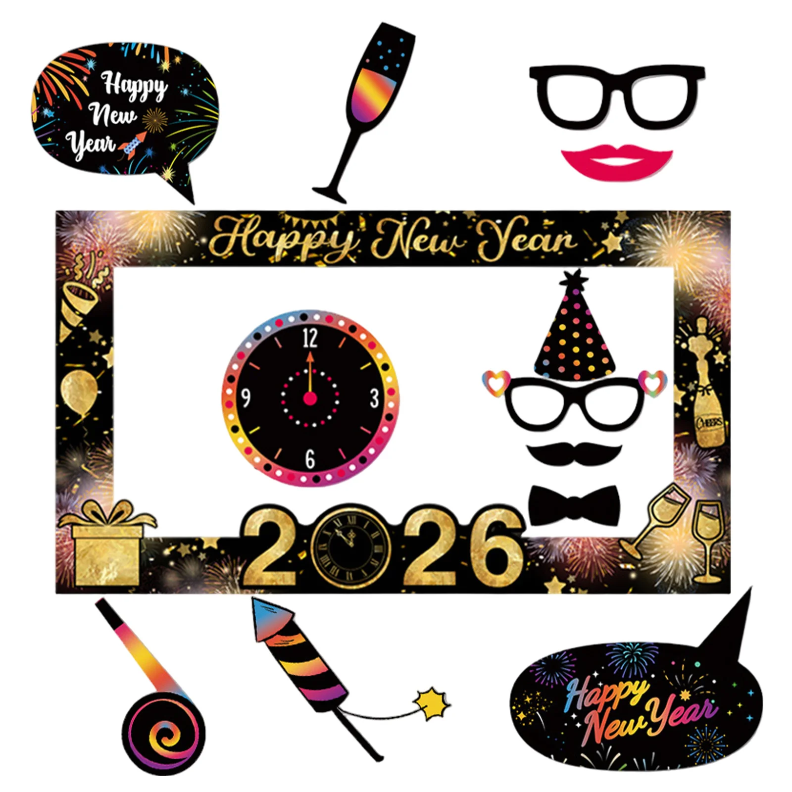 

1Set Happy New Year Photo Props 2026 Spring Festival Decoration Set Easy Assembly Kids Friendly Photobooth Frames for Group