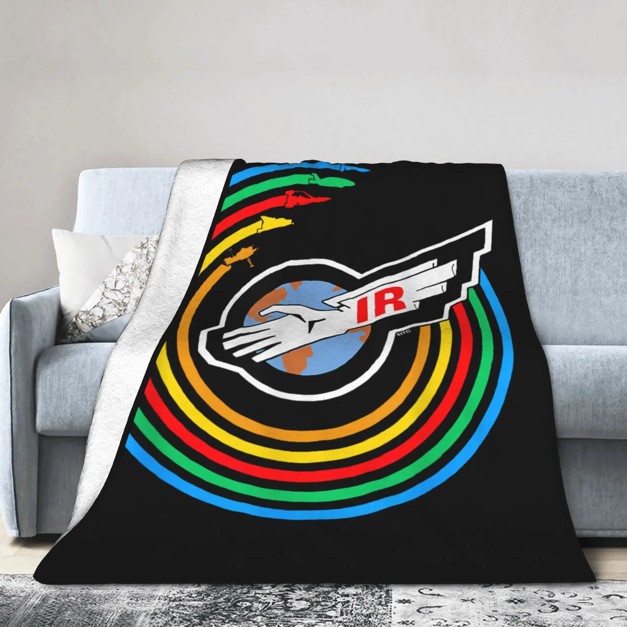 Thunder-Birds International Rescue Logo Flannel Blanket Colour Rainbow Funny Bedding Throw Blankets Home Sofa Super Soft Hotel