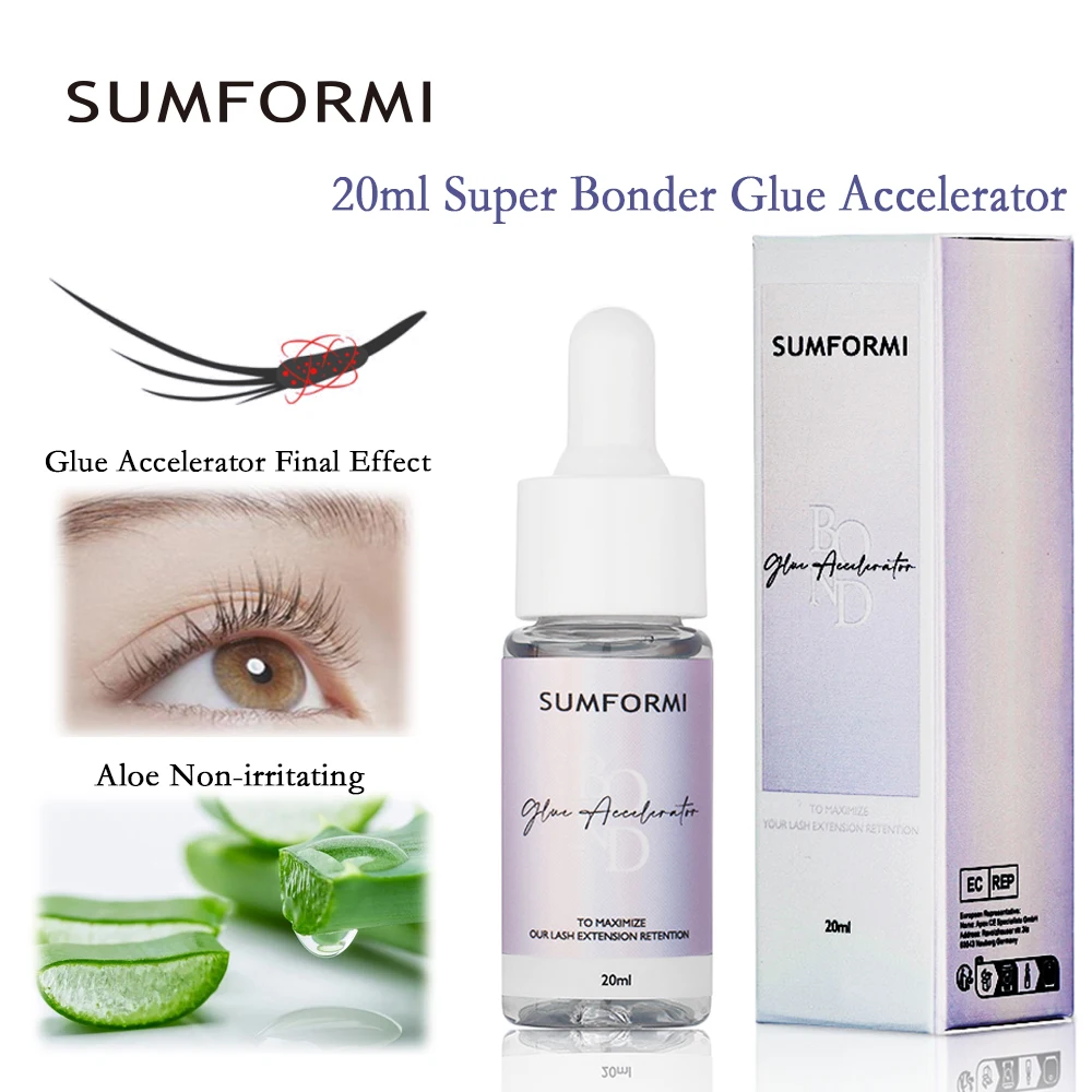 Sumformi 20ml Super Bonder Glue Accelerator Fast Dry Bonder Lashes Extension Application Aloe No Irritation Bonder for Eyelash