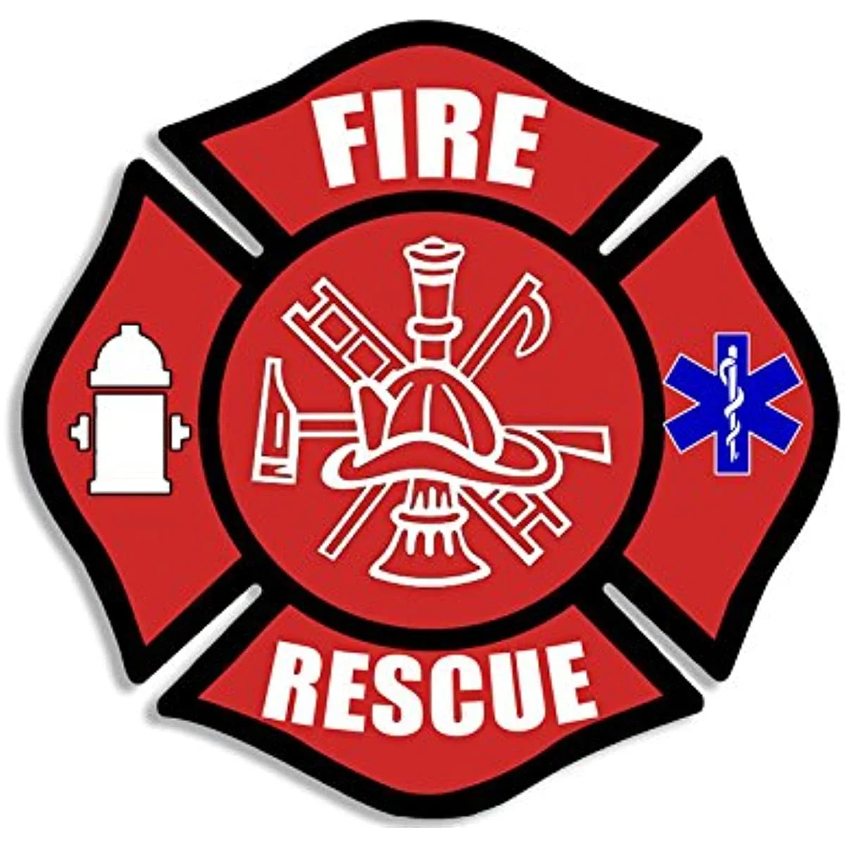 Red Fire Rescue Sticker First Responder Vinyl Decal Fire Department and EMT Decals Maltese Cross Shaped Firefighter Stickers