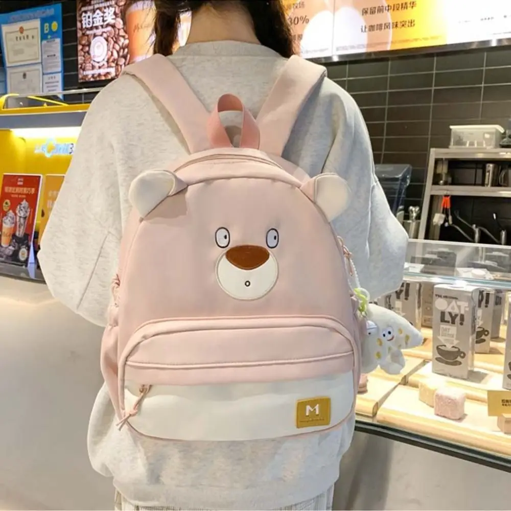 Large Capacity Cute Bear Backpack Canvas Cartoon Bear Kindergarten Schoolbag Adjustable Portable Kids Travel Bag Children's Day