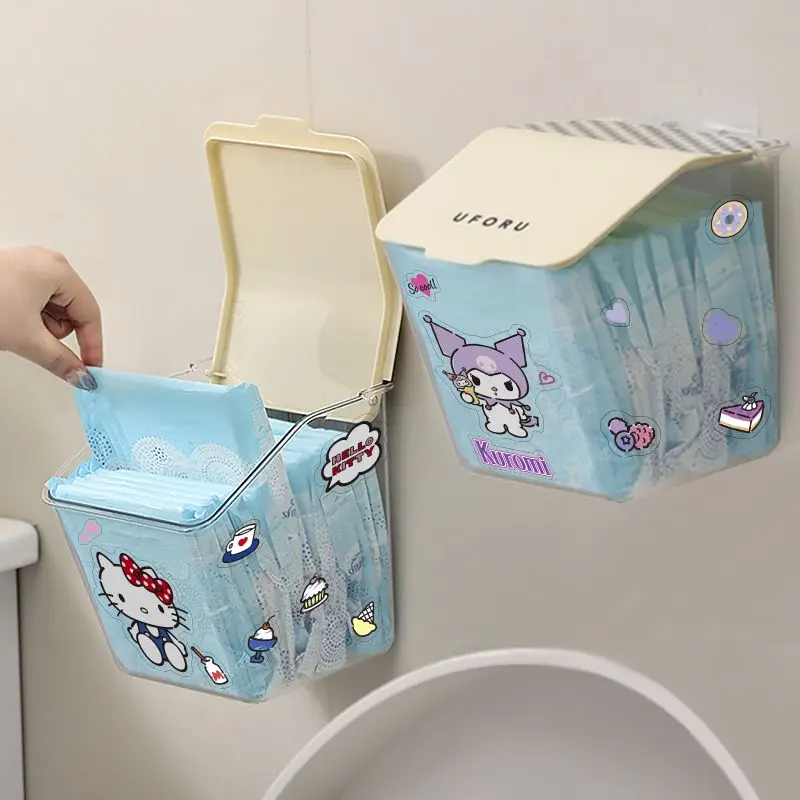 Hello Kitty Anime Kawaii MINISO Ins Napkins Wall Storage Box Cute Kuromi Toilet Tampon Bathroom Waterproof Organizer Gifts Toys