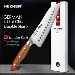 HEZHEN 7.3 pollici coltello Santoku 1.4116 acciaio manico in legno rosso strumenti di cottura lama centrale coltello da cucina accessori scatola imballaggio