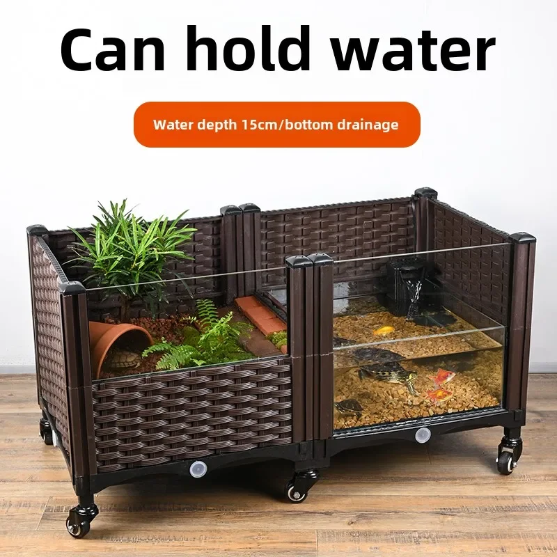 Turtle amphibious breeding tank, turtle water tank, ecological environment breeding, built-in glass tank