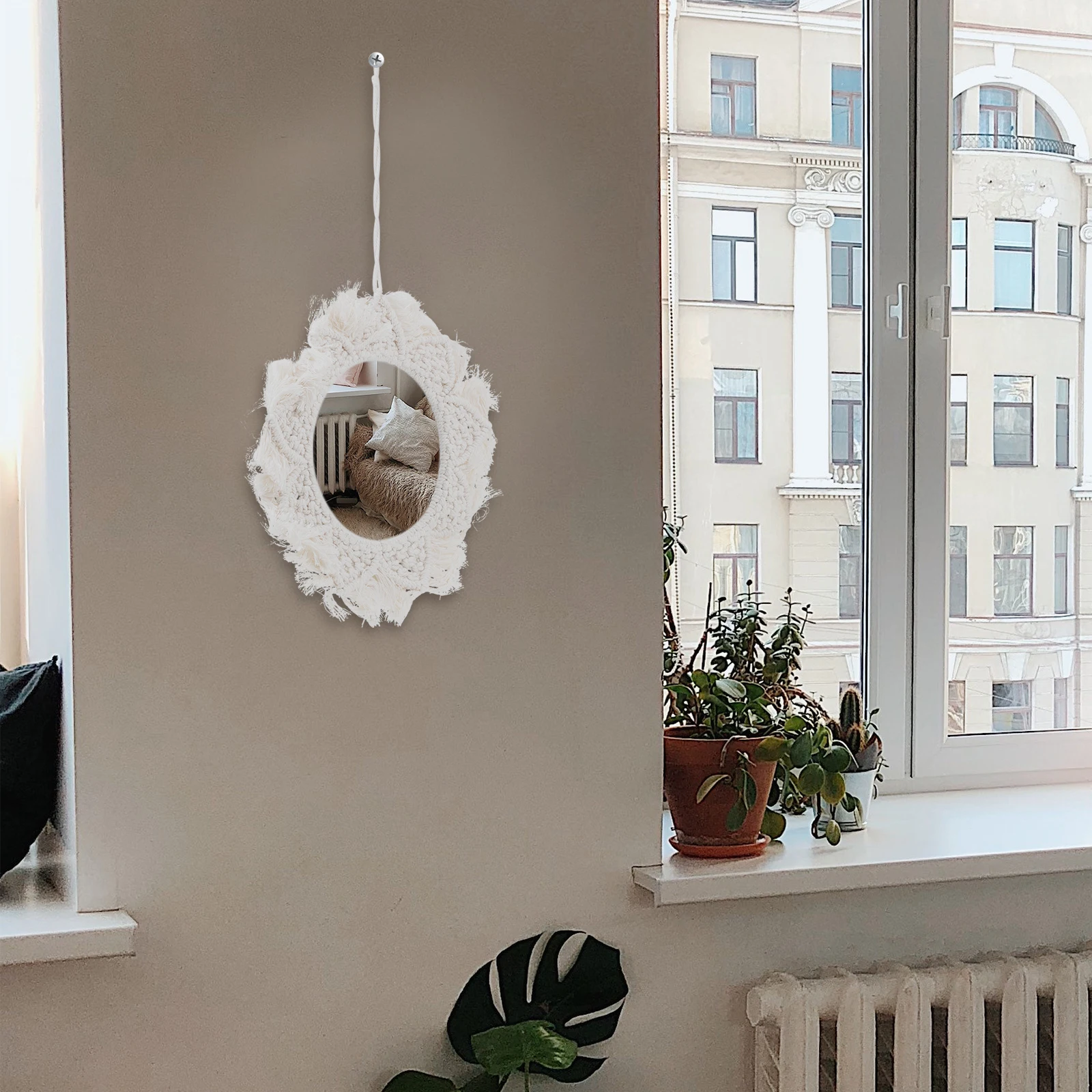 

Cotton Glass Tapestry Mirror Elegant Wall Art Decor H made Home Style Pendant Room Hanging Decorative Mirror Vertical Space