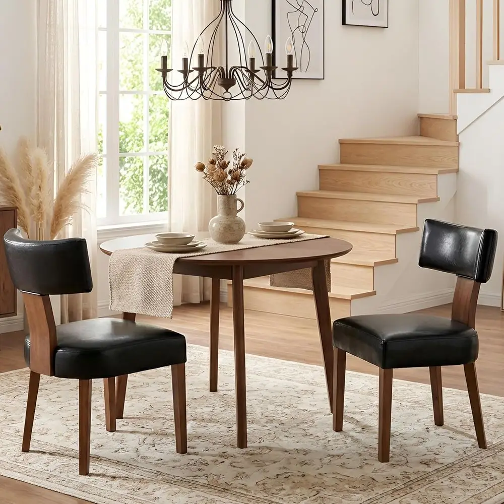Century ern Dining Chairs Set o 2, armhouse PU Leather Upholstered Accent Chair Curved Backrest Kitchen Chairs, with Hardwood e,