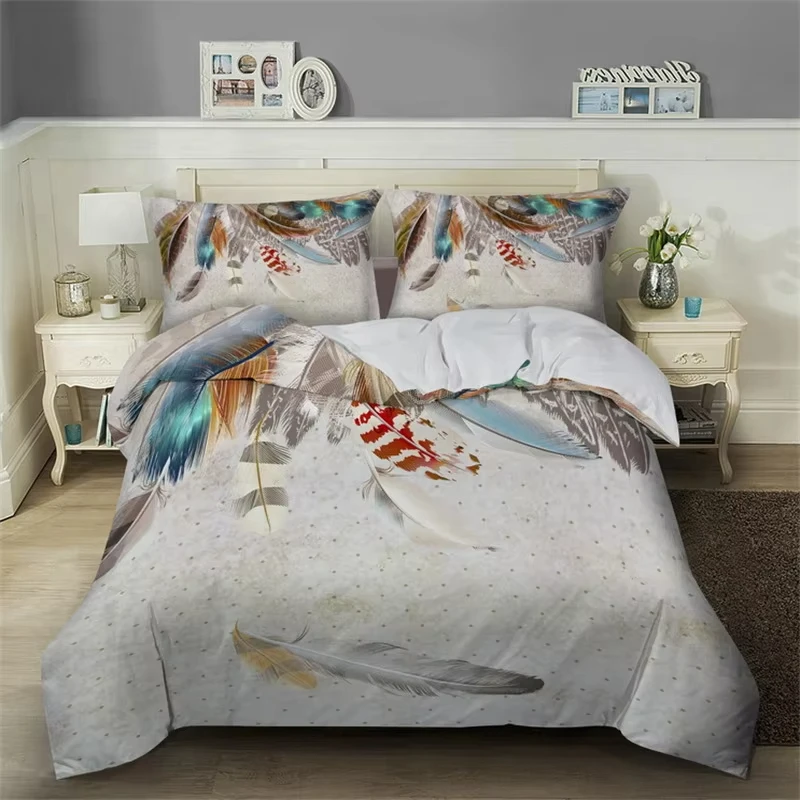 Feather Duvet Cover Twin Queen Watercolor Bedding Set Microfiber Exotic Animal Feathers Comforter Cover For Teens Adults Room