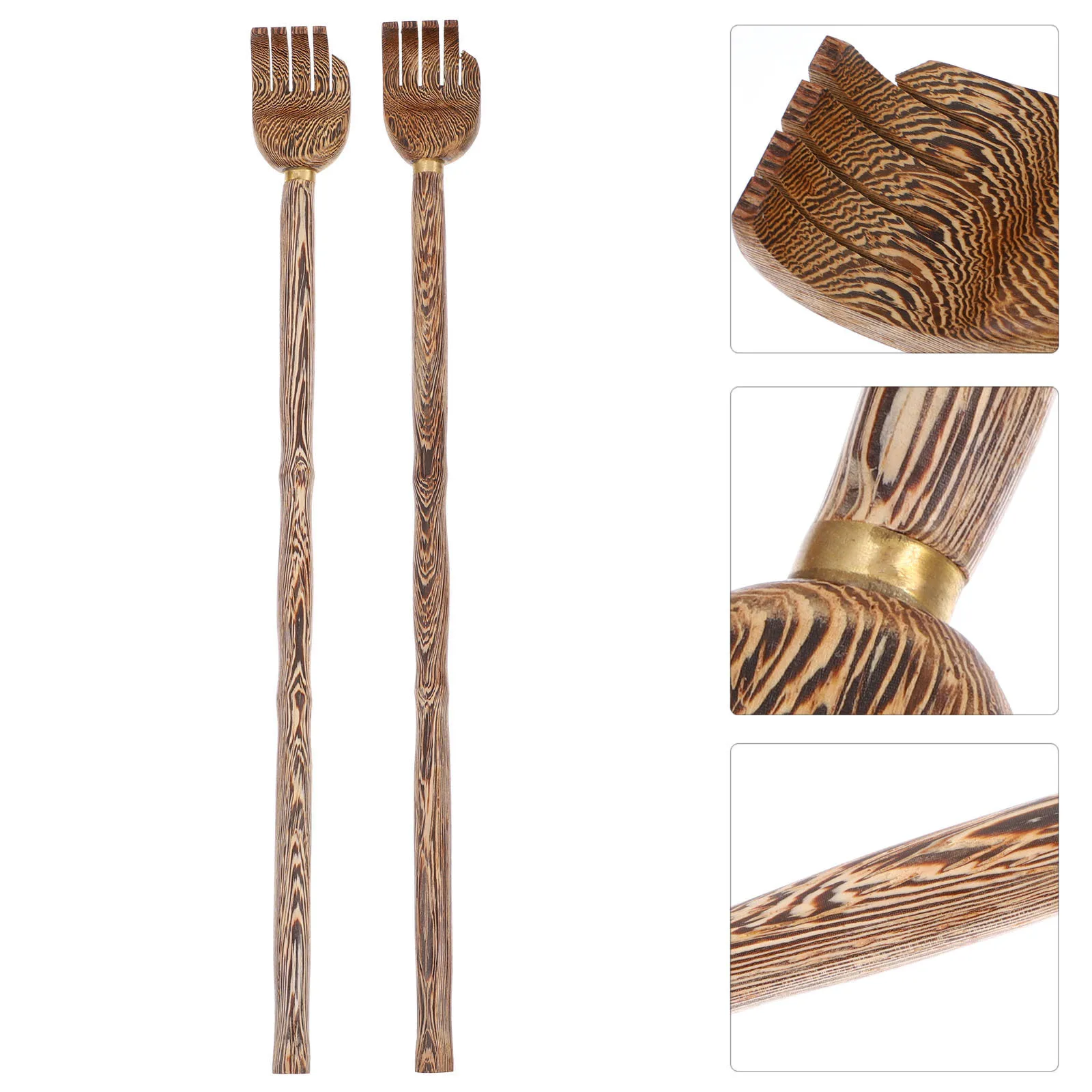 

2pcs Wooden Back Scratcher Long Handle For Itching Relief Portable Massage Tool For Adults Household Travel Use