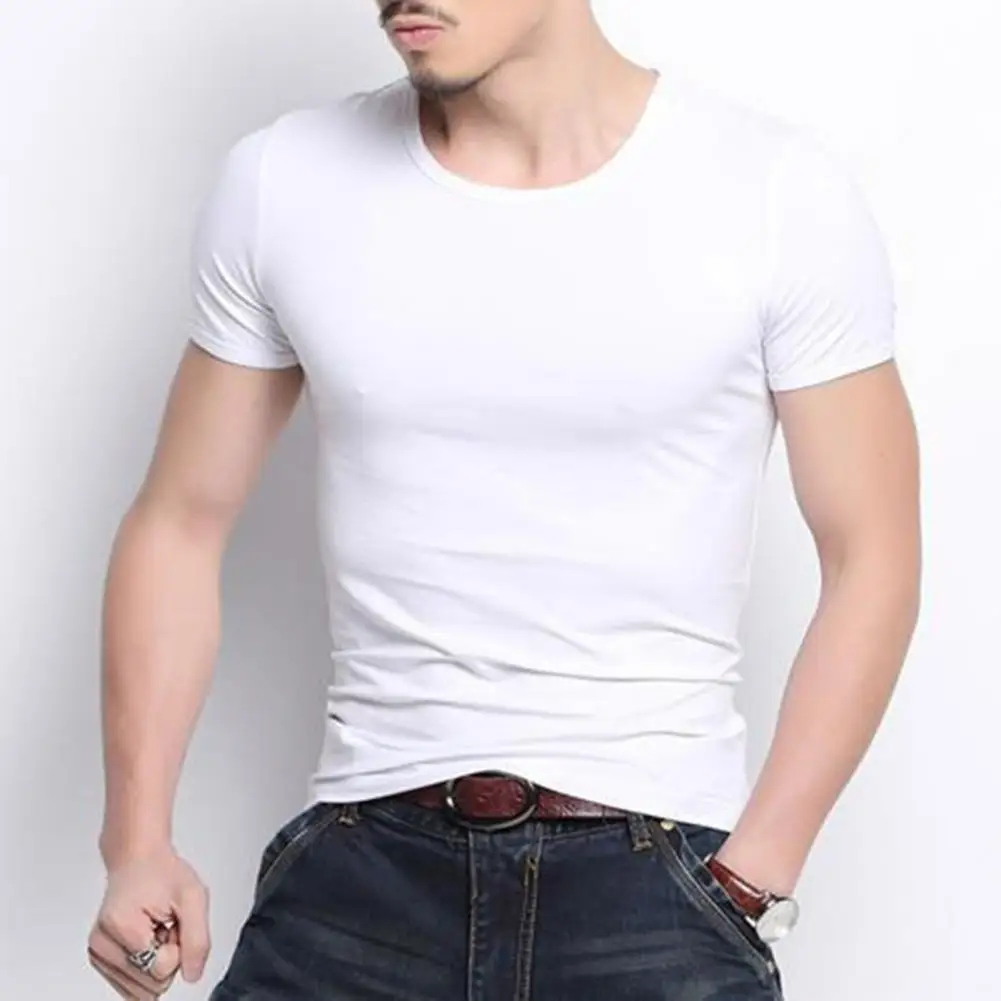 Summer Men T-shirt Round Neck V Neck Short Sleeve Tee Soft Breathable Thin Pullover Slim Fit Simple Style Casual Men Top