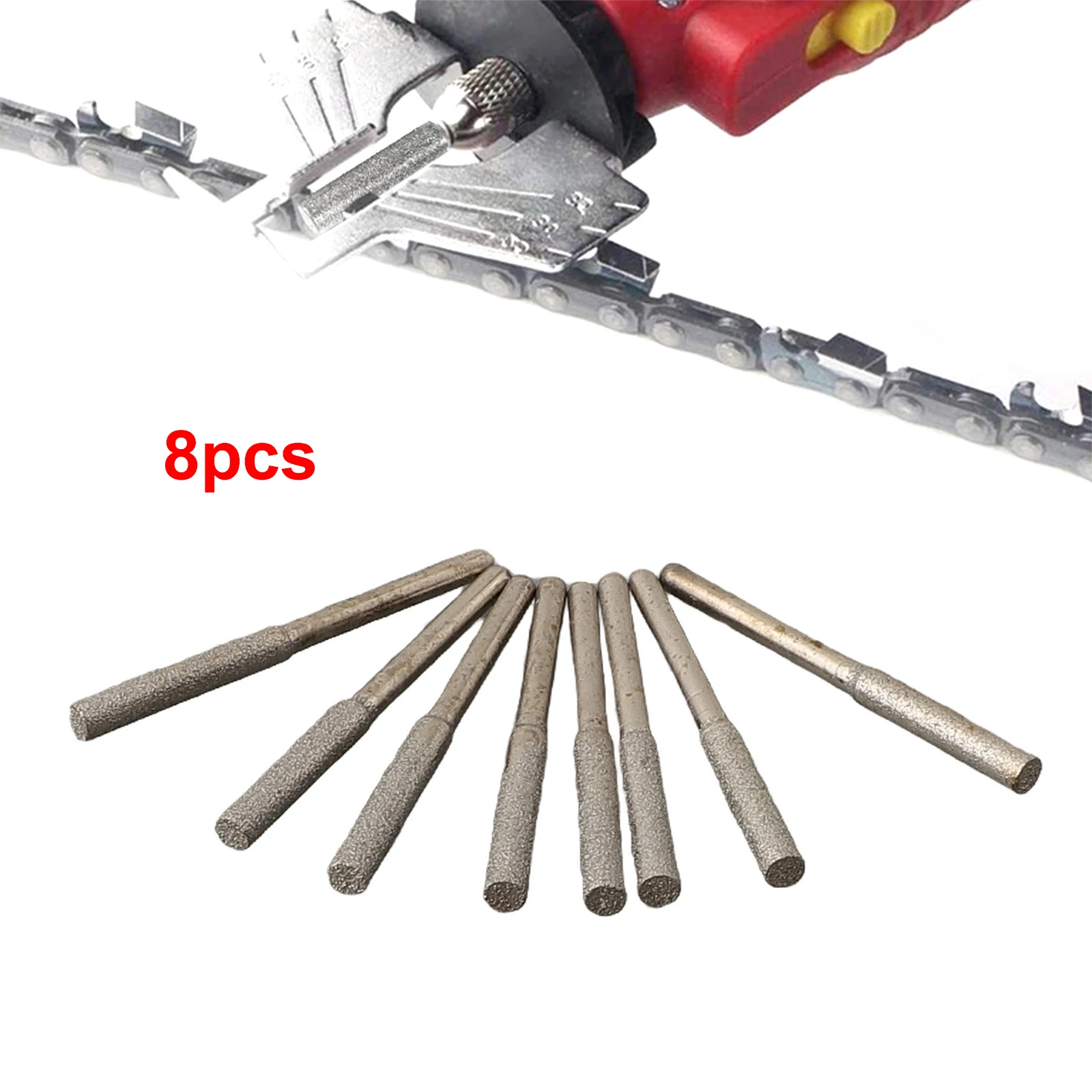 

8pcs Diamond Chainsaw Sharpener Set 8x Diamond Coat Cylindrical Burr 4mm Chainsaw Sharpener Stone File Carving Tool