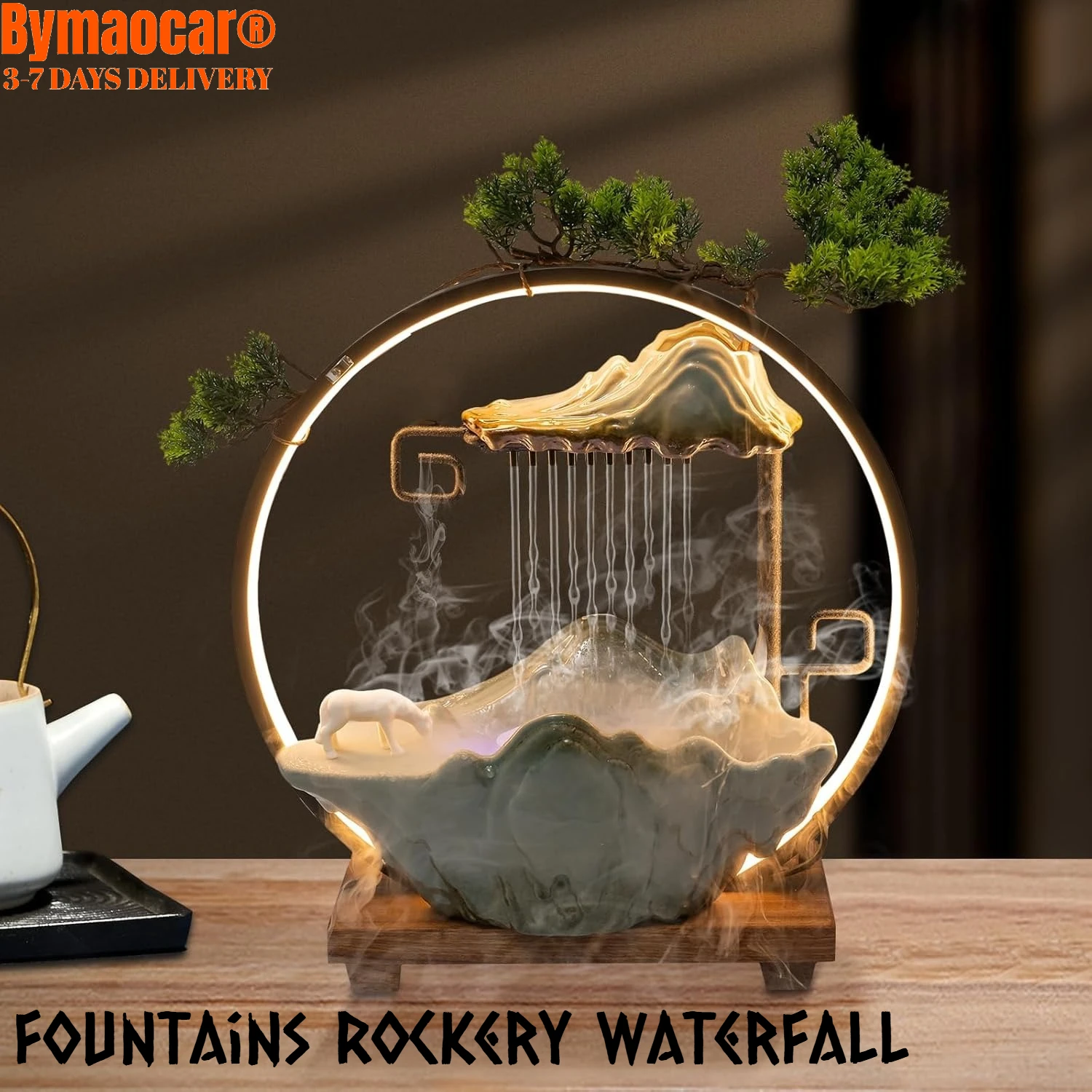 

Indoor Tabletop Water Fountain, Zen Meditation Waterfall Small Feature Desktop Decoration with Led Light, Relaxing for Gift Idea