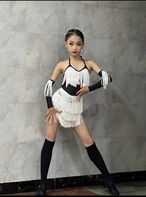 Robe de danse latine pour enfants, une pièce, à la mode, tenue de spectacle professionnelle, vêtements de Performance, été