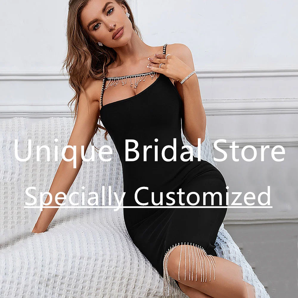 customizedBlack Sexy Cocktail Dress Spaghetti Beading Strap Strapless Backless Back Zipper Jersey Sleeveless Women's Mini Bra Pa