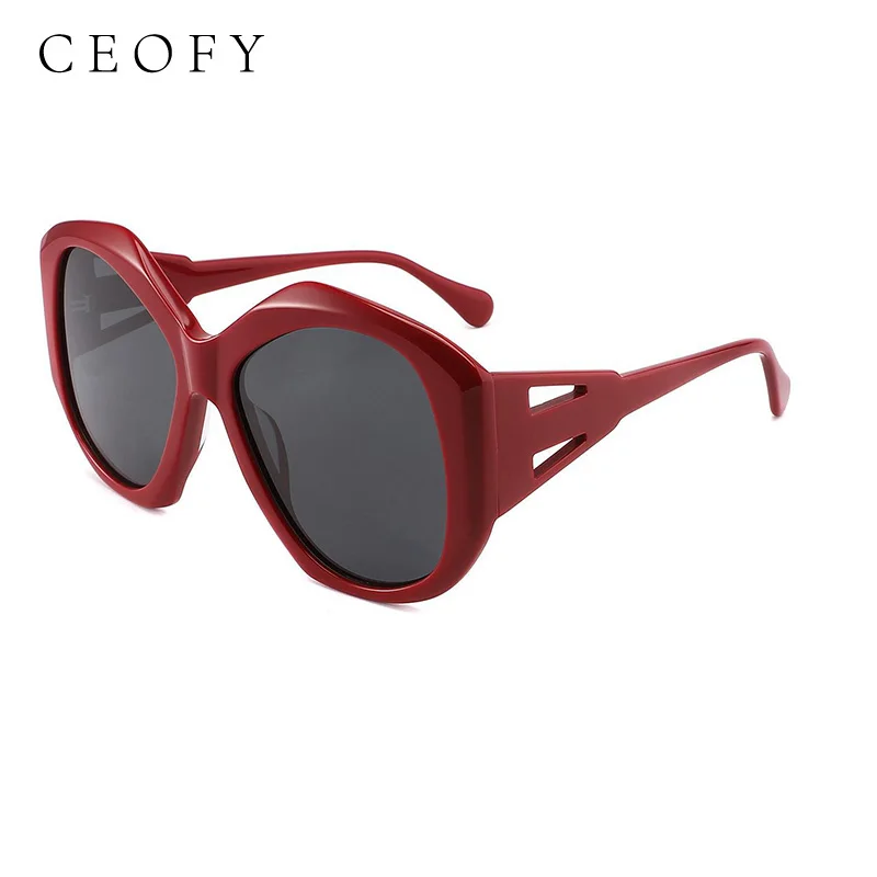 Ceofy Acetate Women Sunglasses New Fashion Brand Design Vintage Red Polarized Sun Glasses Frame High Quality