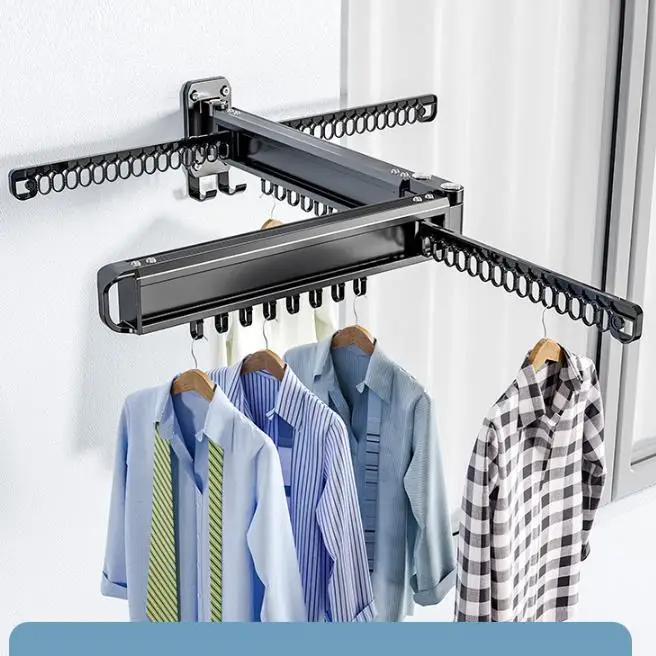 High quality aluminum alloy balcony folding telescopic coat hanger wall hanging balcony quilt drying rack