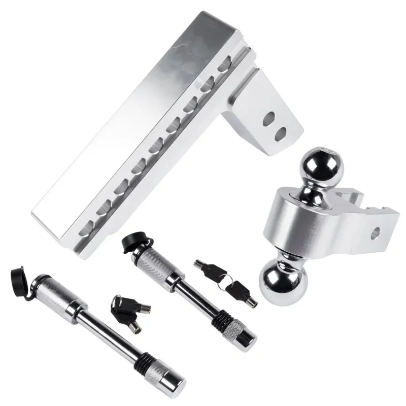 Adjustable Aluminum Trailer Hitch 2 Inch Receiver Heavy Duty Drop Rise 8 Inch Silver Tow Bar for SUV Truck RV Towing