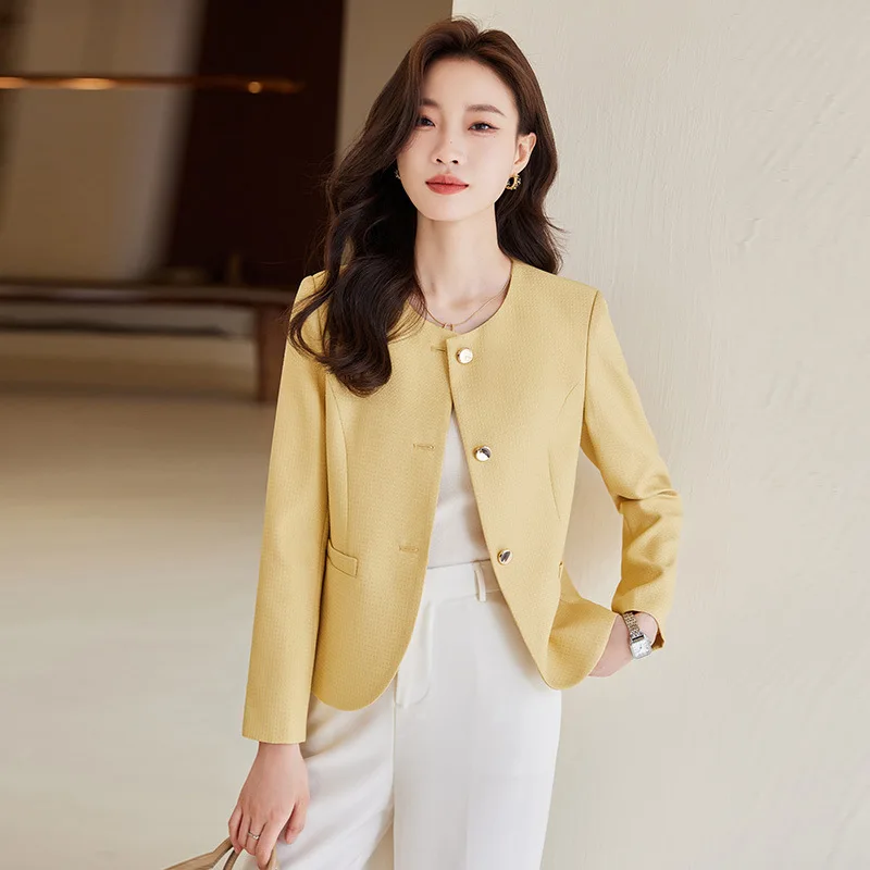 High quality blazer for women jacket double breasted new spring 2024 elegant fashion clothes - pink yellow blue white