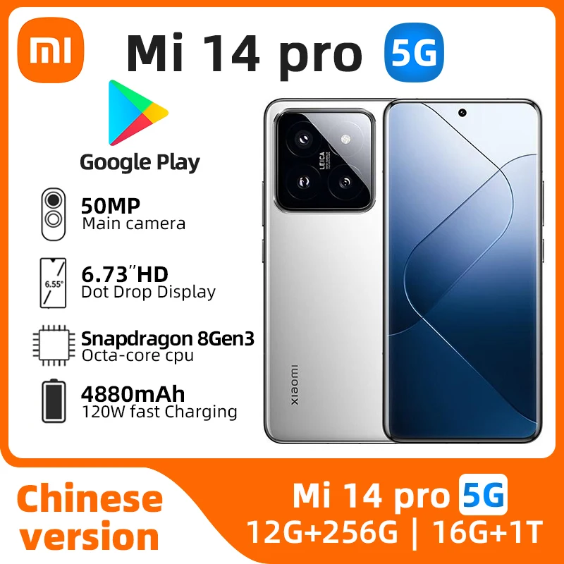 Xiaomi-smartphone Mi 14pro 5G, teléfono móvil de 6,73 pulgadas, Snapdragon 8 Gen 3, cámara Leica de 50MP, pantalla de 120HZ, 120W, hipercarga con cable, usado