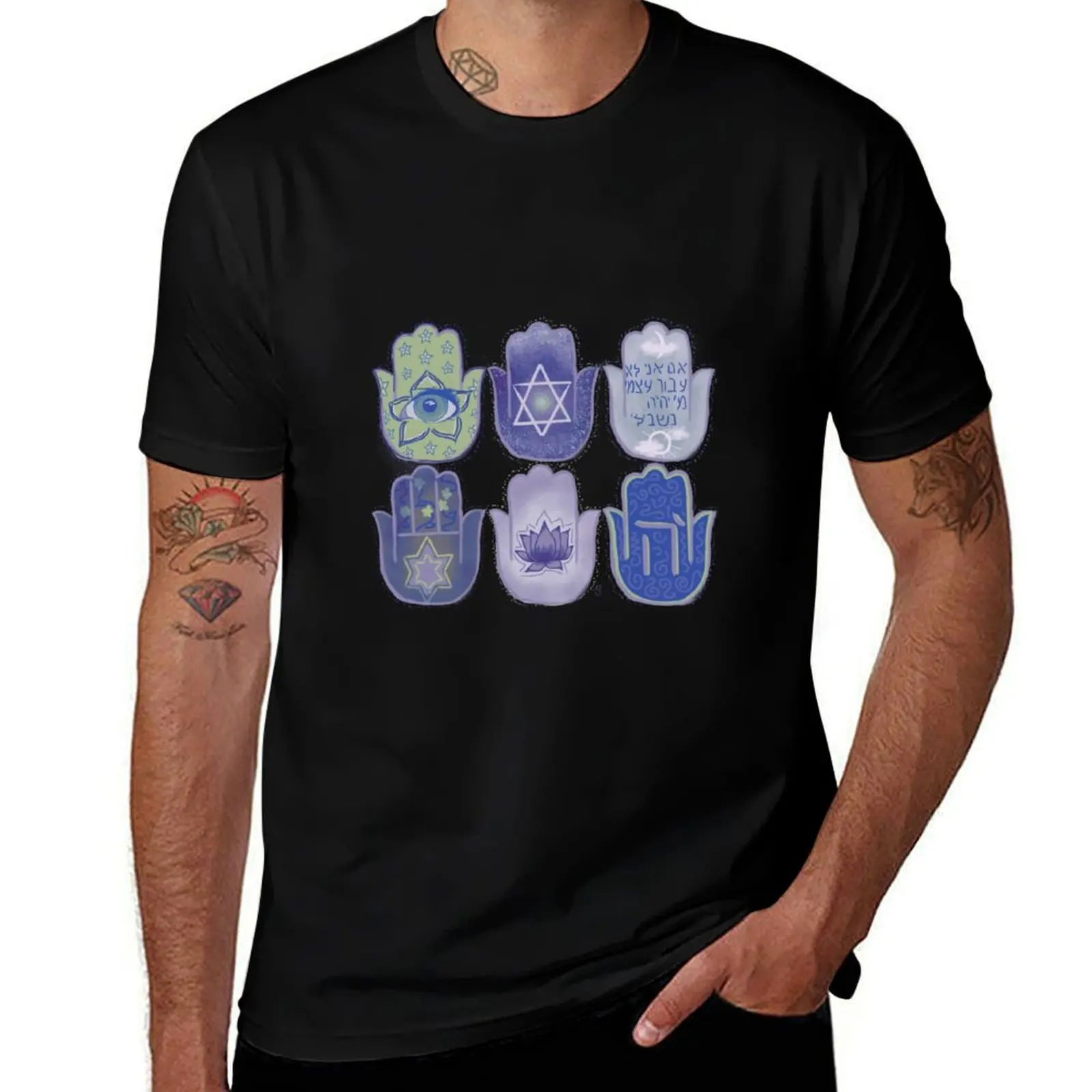 Chamsa- Blue T-Shirt Basic Daily Outfit Short Sleeve Tee T-Shirt