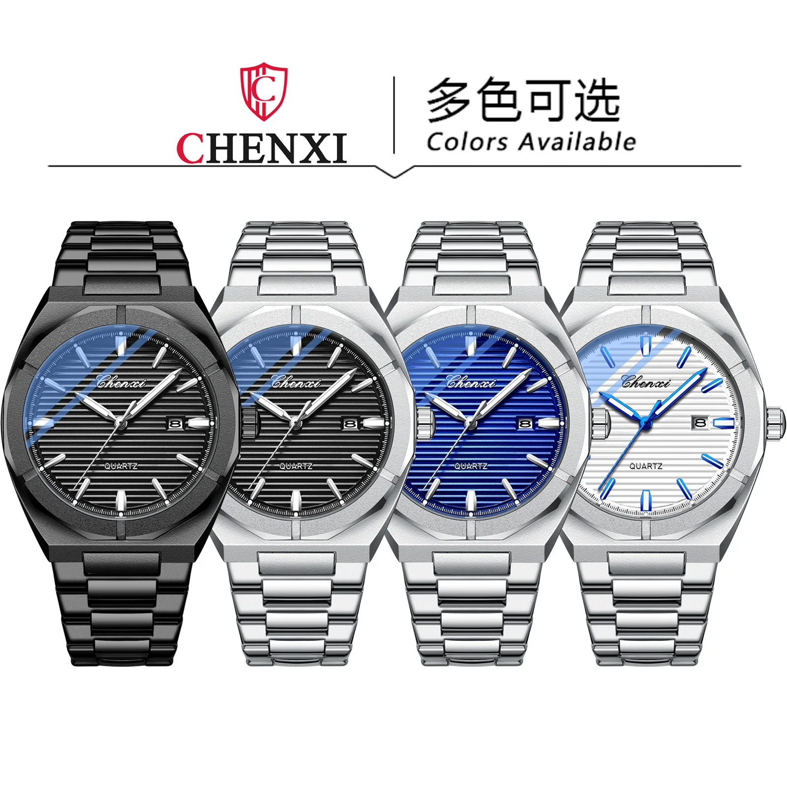 CHENXI 8262 Business Men\'s Horizontal Bar Calendar Polygon Glow Waterproof Steel Band Quartz Watch Men Buy Direct From China