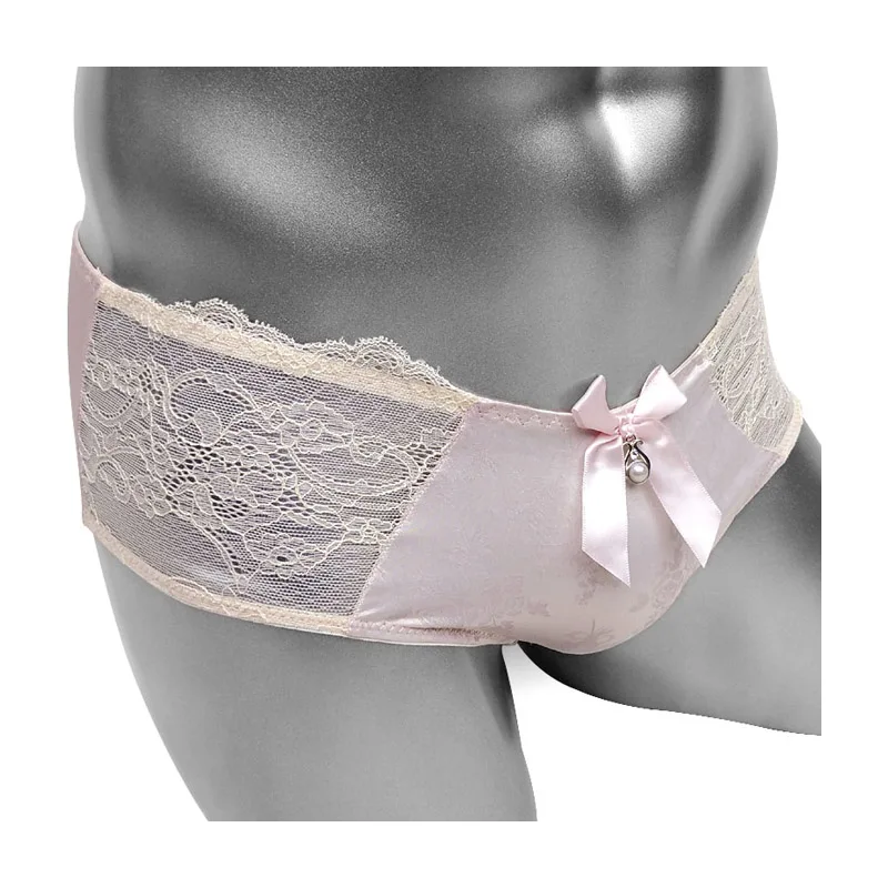 

Сексуальные атласные трусики-бикини, мужские трусы, нижнее белье с бантом и цветочным принтом, блестящие модные мужские трусы для геев