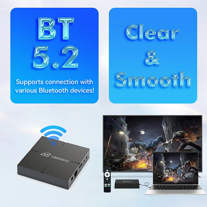 Nuevo Smart Internet Tv Box 2 + 16G 2,4G/5G (2T2R) decodificador 4K BT5.2 compatible con español, ruso, francés italiano, aplicación de Google Netflix