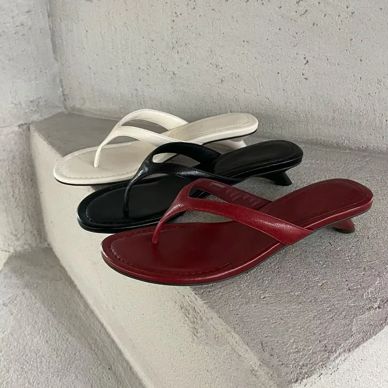 

Women's Slippers Minimalist French Style Herringbone High-heeled Sandals Quality Soft Leather Stiletto Sandals Women Flip-flops