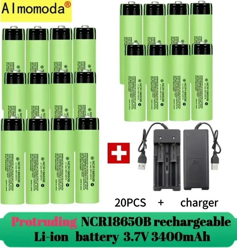 

spike2024 protruding 100% rechargeable lithium battery NCR18650 3.7V 3400mAh 34B USB charger original battery cell flashlight