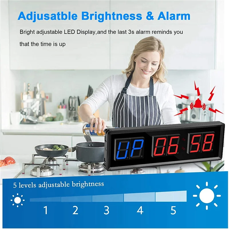 

AT29-2X Gym Timer,LED Interval Timer Digital Countdown Wall Clock Fitness Timer,1.5Inch Digits Down/Up Clock Stopwatch