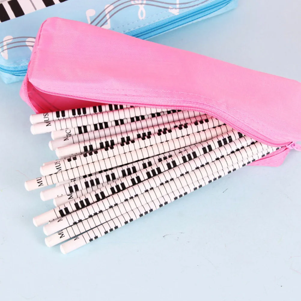 

3 Pcs Piano Pen Bag Square Single Layer Music Notes Stationery Bag Black Blue Pink Portable Holder Large Capacity Storage For
