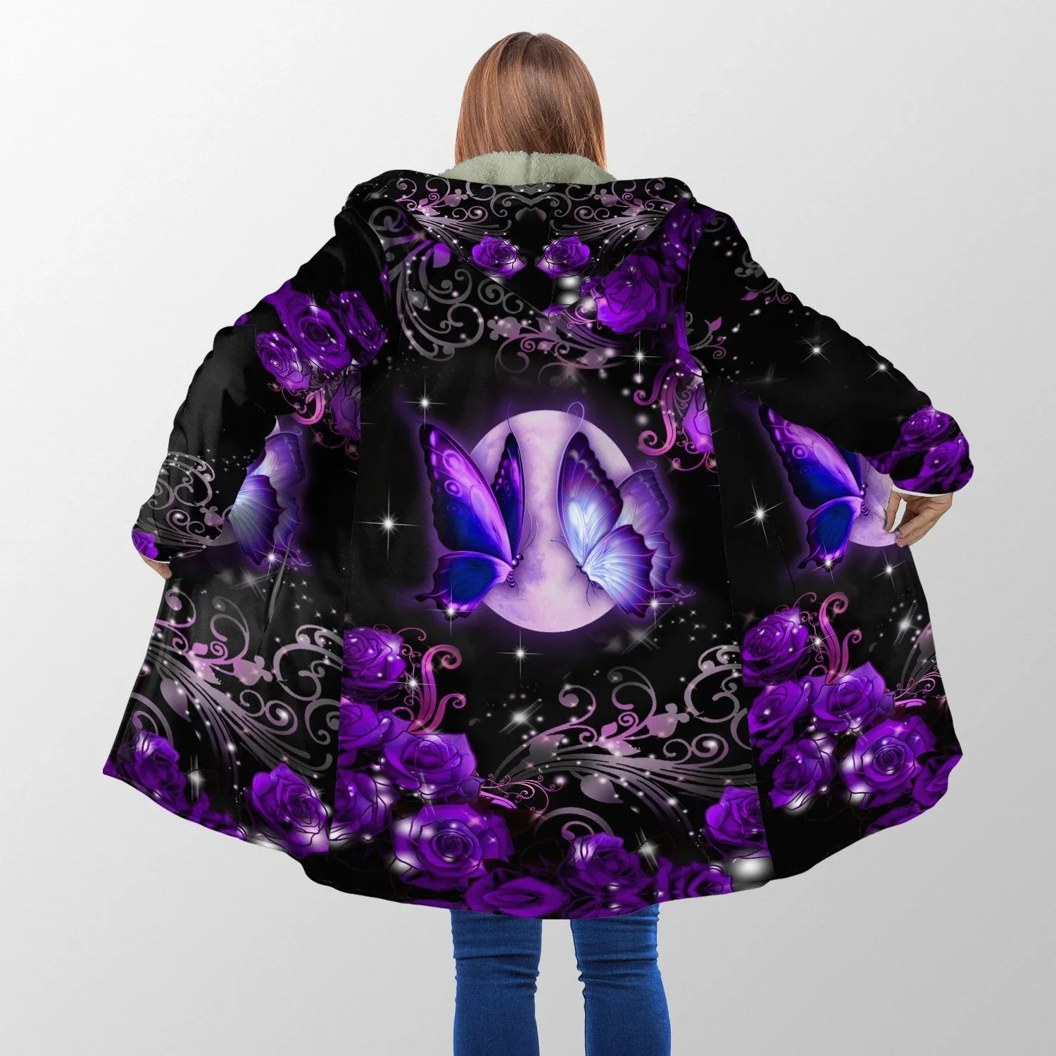 PLstar Cosmos Mens Cloak beautiful Butterfly 3D All Over Printed Fleece Hooded Cloak Unisex Casual Thick Warm Cape coat PF84