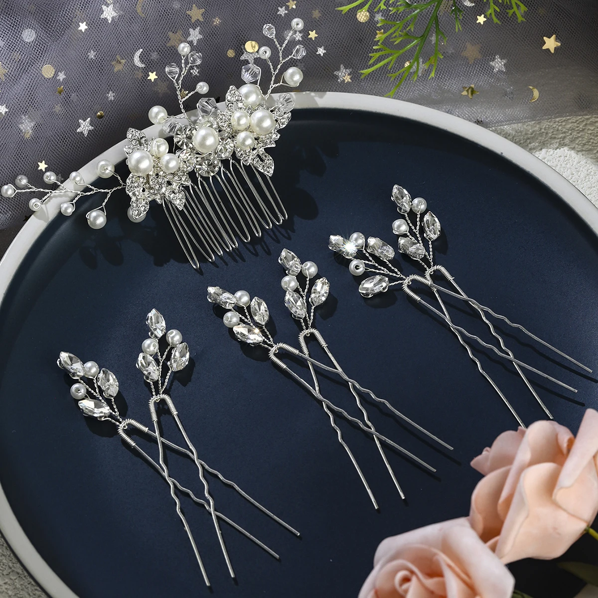 

7 шт., жемчужные свадебные заколки для волос