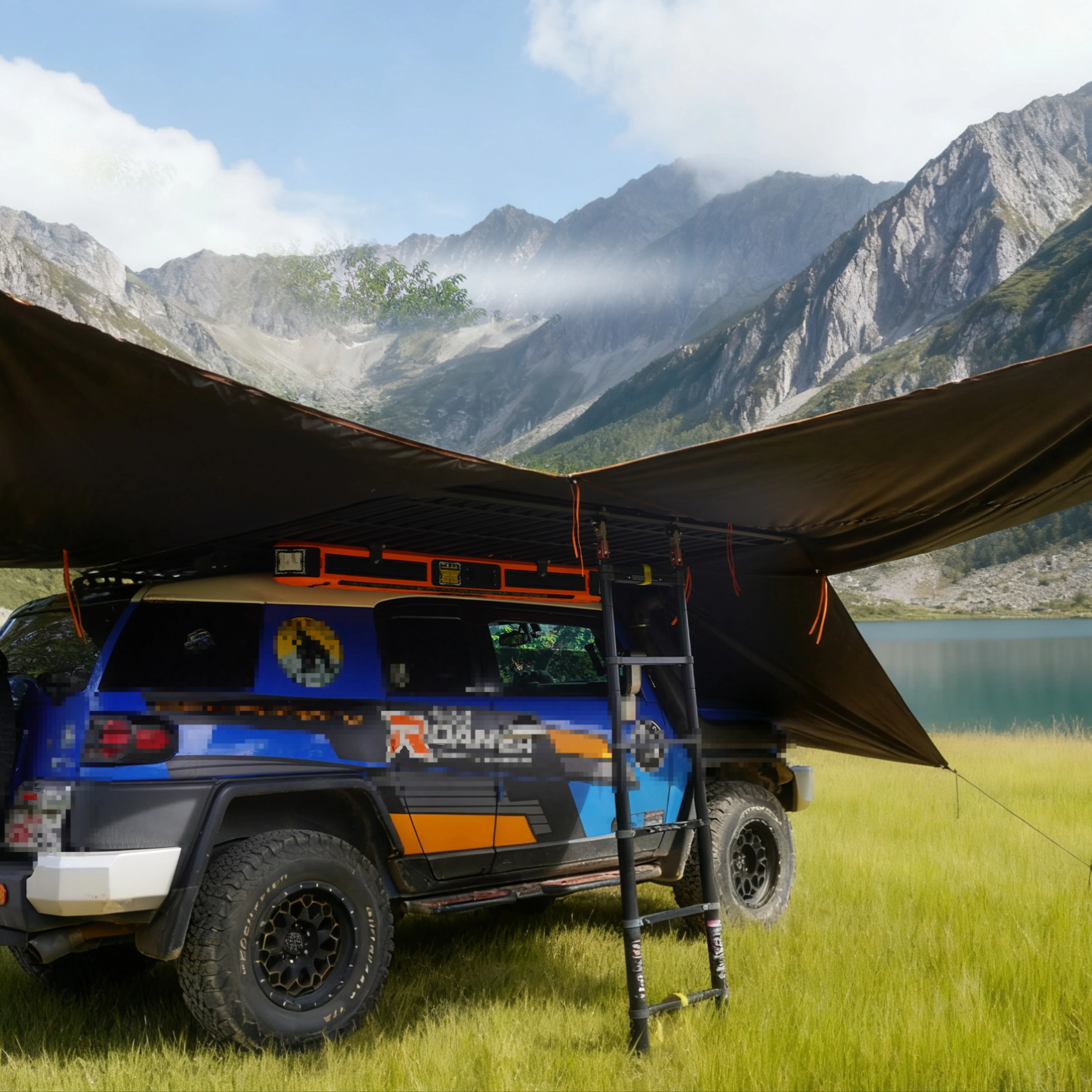 

Outdoor Camping Four-Season LED Light Retractable Car Tent with Waterproof Tarp Aluminum Pole