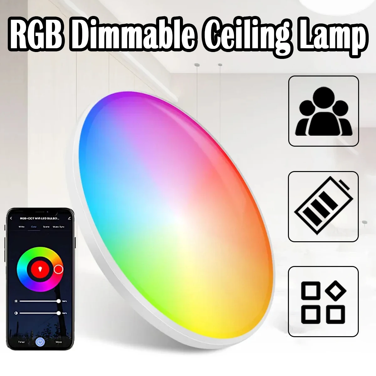 

Smart Rgb Round Ceiling Light Fixture Downlight Led Dimmable Wifi/bluetooth White/warm Simple Living Room Available Alexa Gaming