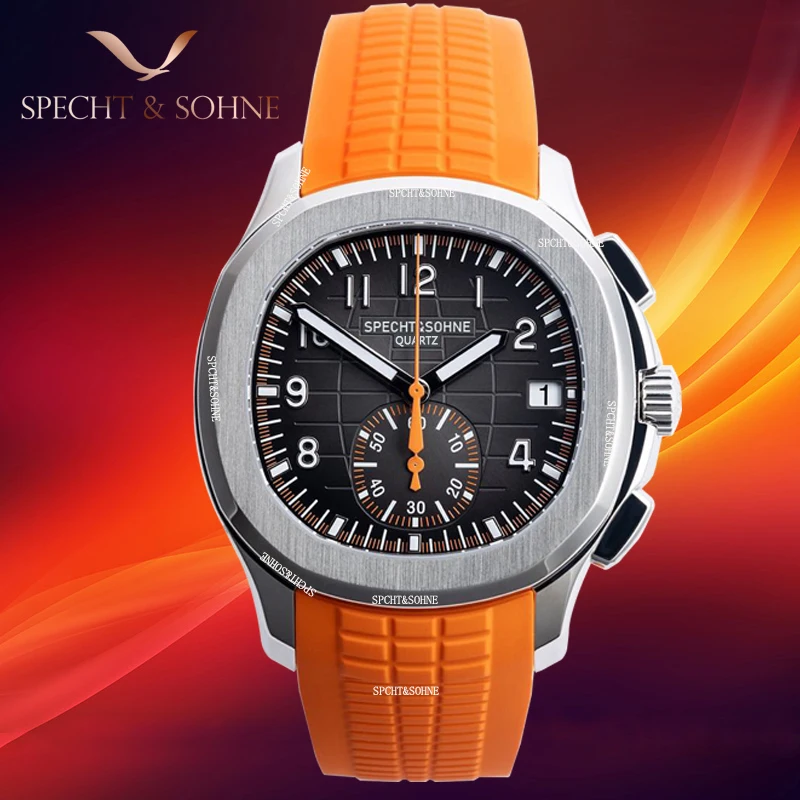 Reloj de cuarzo deportivo para hombre, cronógrafo de acero con correa de goma naranja, fecha automática, luminoso, árabe, informal, a la moda