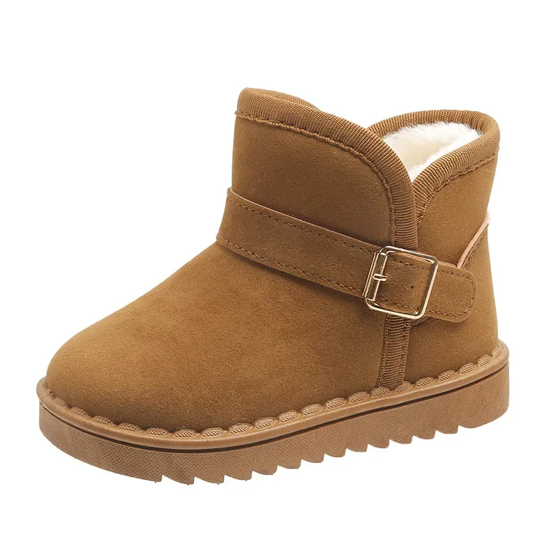 Child Fleece-Lined Thick Cotton Shoes Flat Non-Slip Mid-Calf Short Boots Girls Boys Students Outdoor Casual Wear-Resistant Boots
