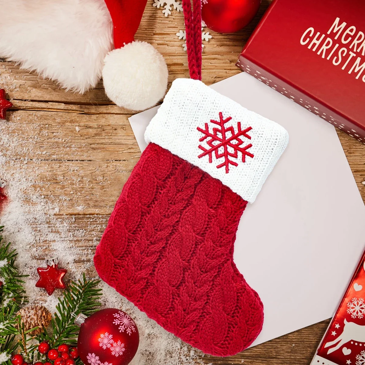 Noel çorap örgü kar tanesi mektup Stocking noel dekorasyon ev için 2024 noel ağacı süs hediye Natal Natal 2024